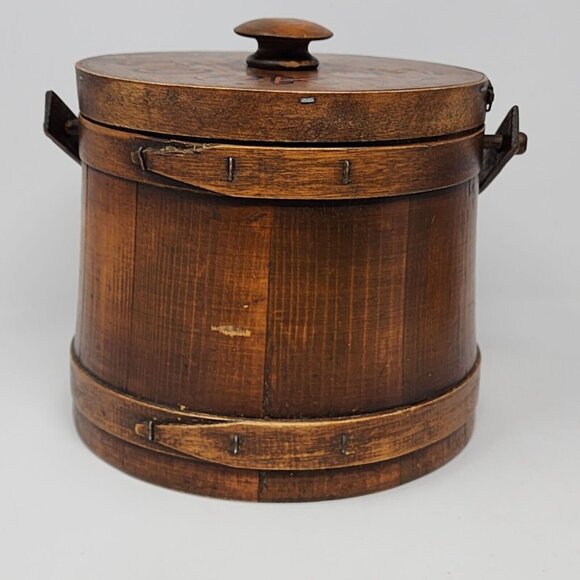 1940s Mountaineers Wooden Cookies Barrel Bucket Rustic Primitive Folk Art - Picture 3 of 11